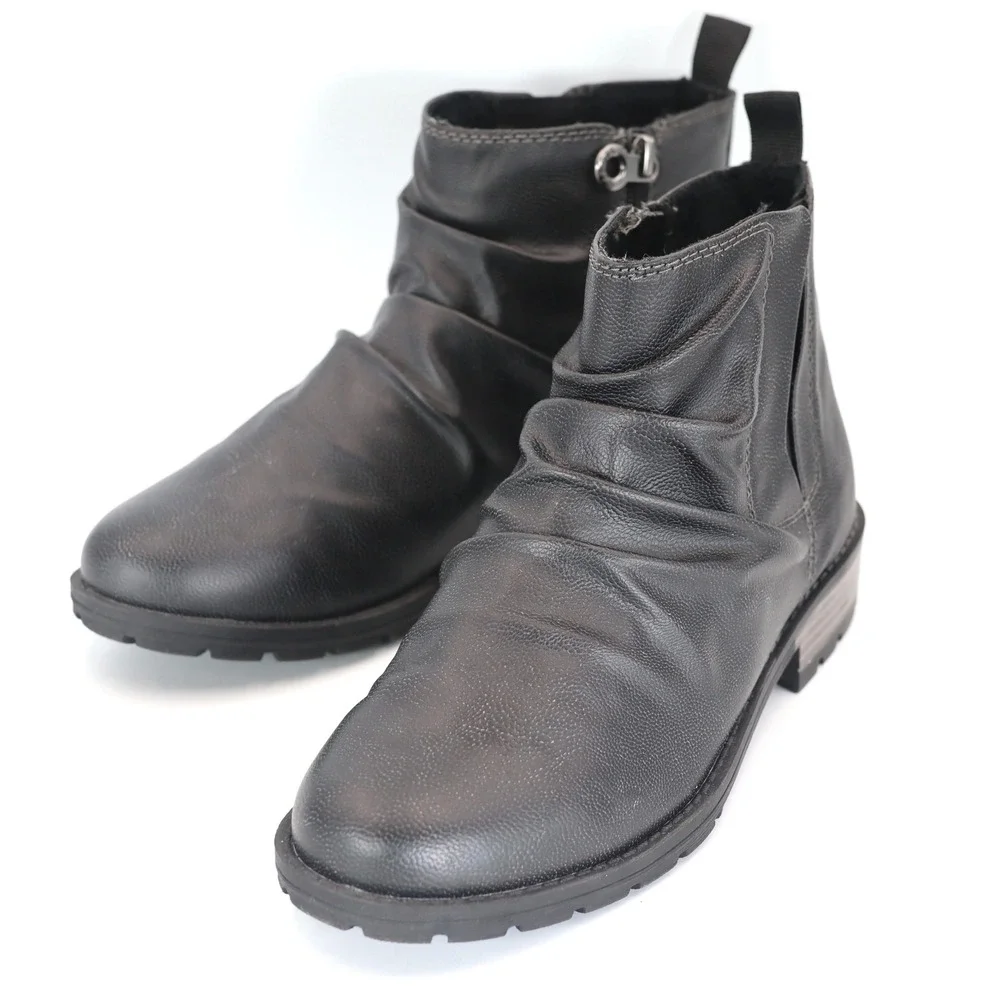 Sporto Misty Ankle Boots Womens 8.5M Black Ruched Faux Fur Lined Casual Booties